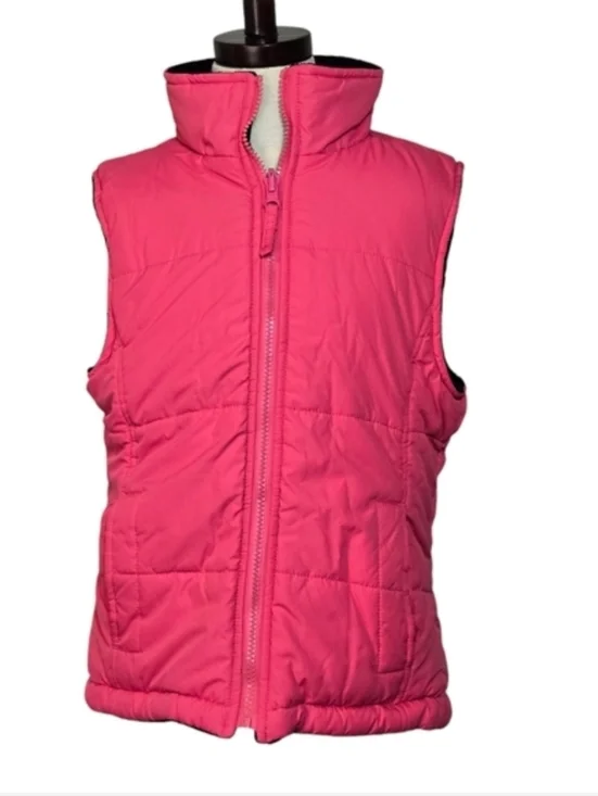 Arizona Girls Reversible Vest Black Pink Faux Fur Puffer 10/12 - Picture 4 of 7